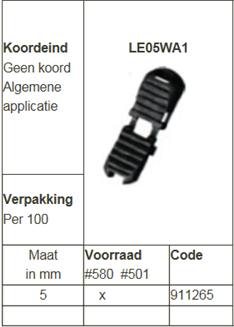 Koordeind-klapper YKK, zwart, per 10 stuks